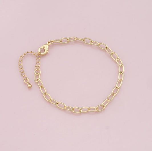 18k gold filled oval bracelet with adjustable chain