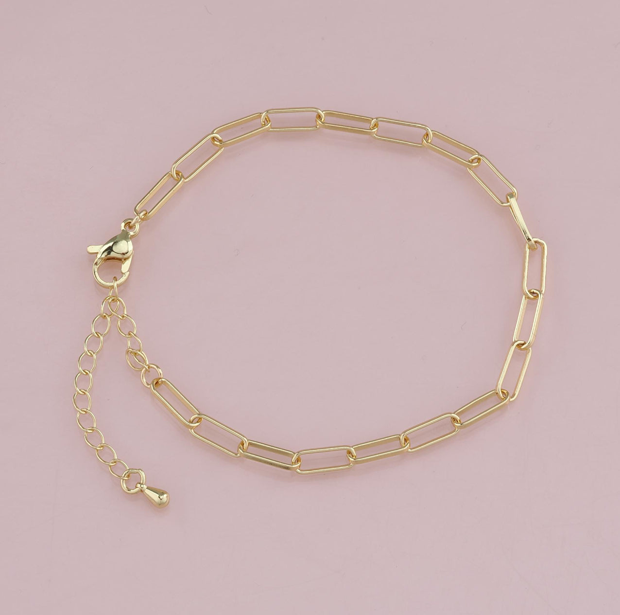 18k gold filled paperclip bracelet with adjustable chain