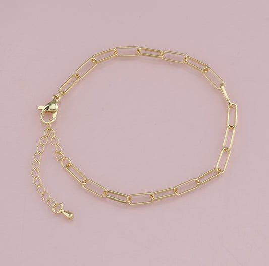 18k gold filled paperclip bracelet with adjustable chain