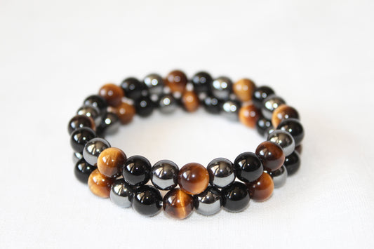 Black Obsidian, Tigers eye, Hematite Bracelet